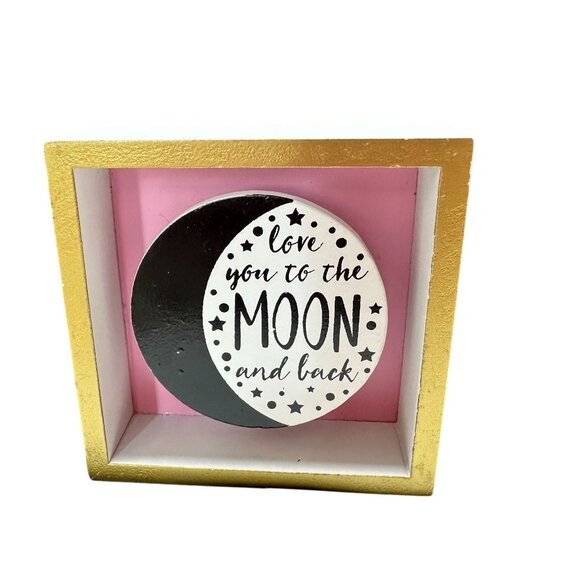 Love You To The Moon And Back Shadow Box Sign Pink White Gold Tiered Tray Decor - Picture 8 of 9